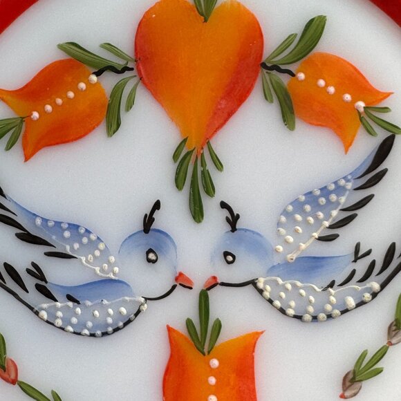 MacBeth Evans Monax Vtg Blue Bird Petalware 8 in Salad Plate Hand Painted Glass - Picture 4 of 8